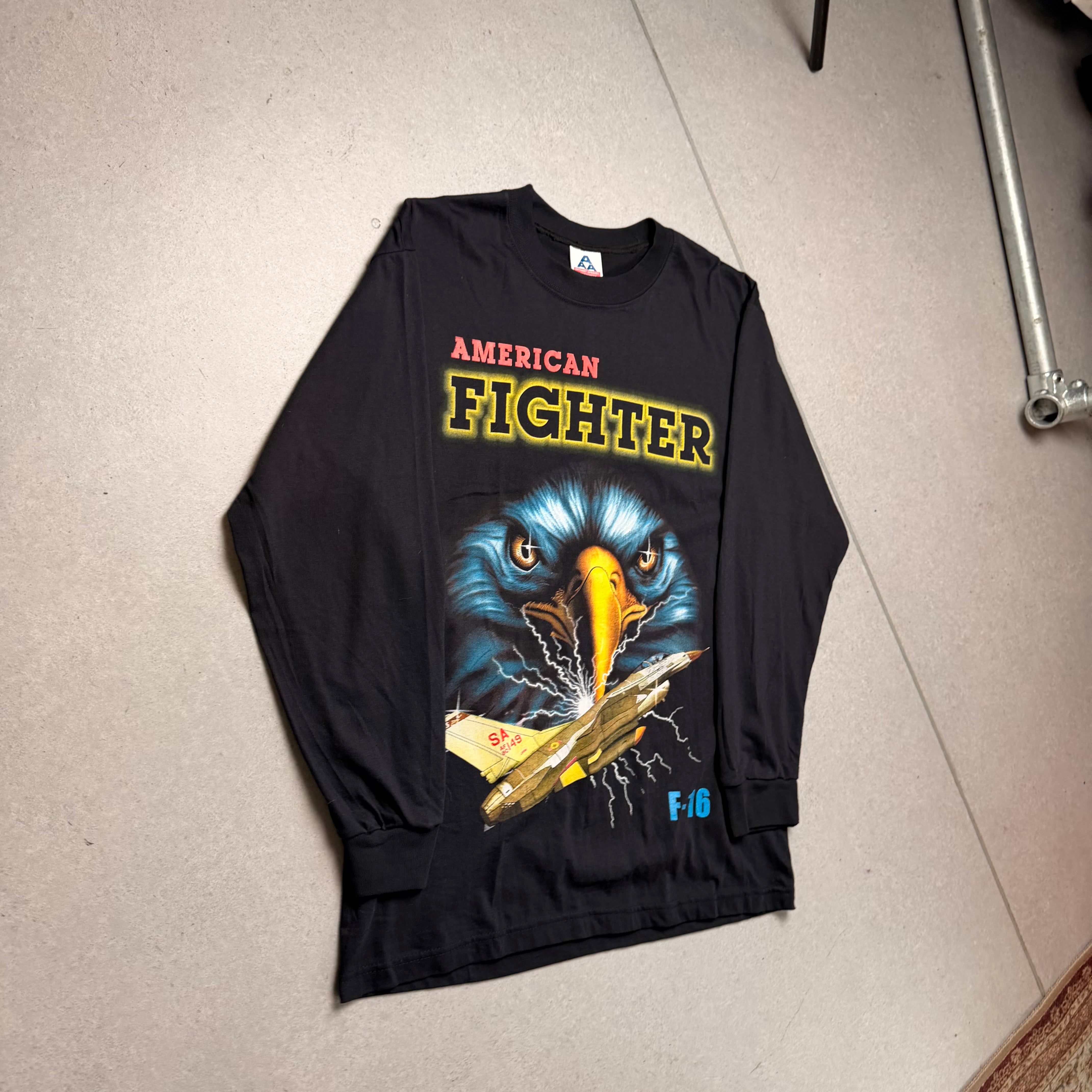 Vintage American Fighter T-Shirt - Black - L