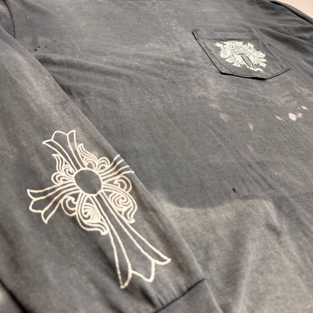 Thrashed Chrome Hearts Long Sleeve T-Shirt - Grey - M
