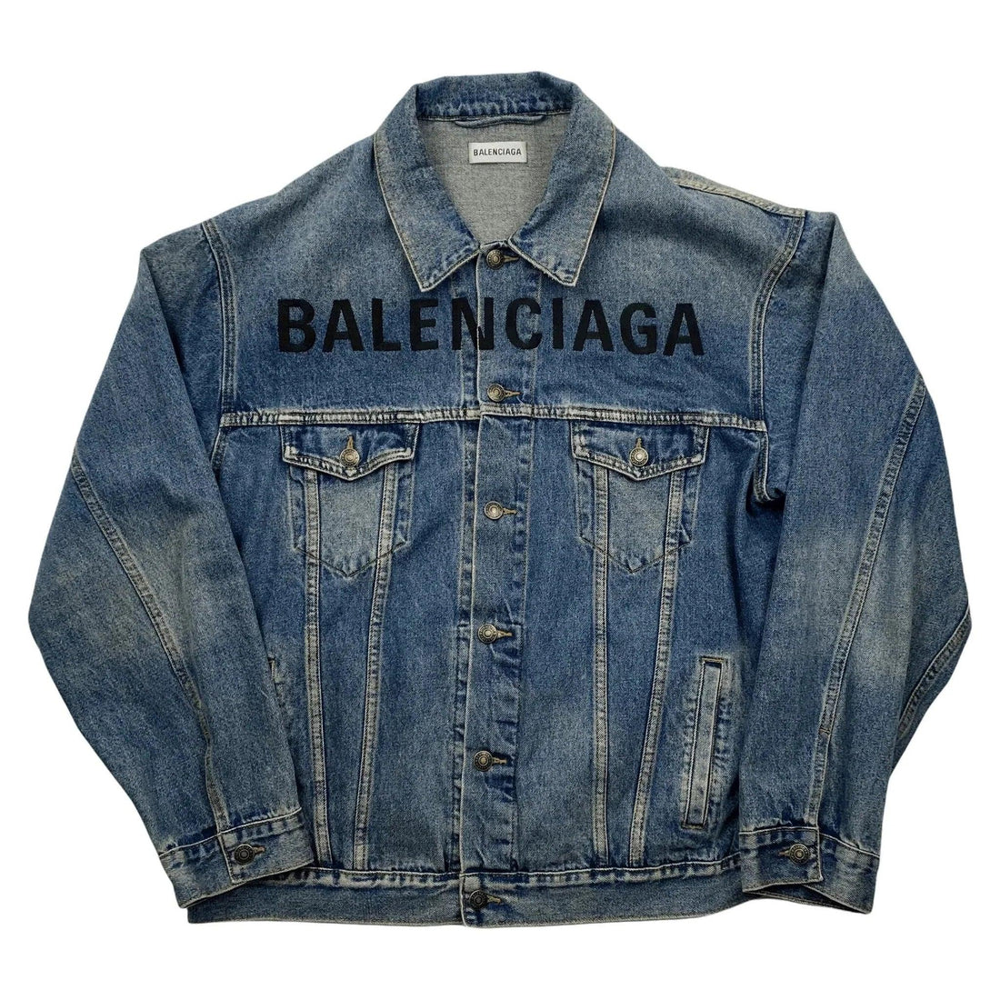 Blue Denim Balenciaga Spellout Jacket - 50 (XL) | The Streetwear Studio