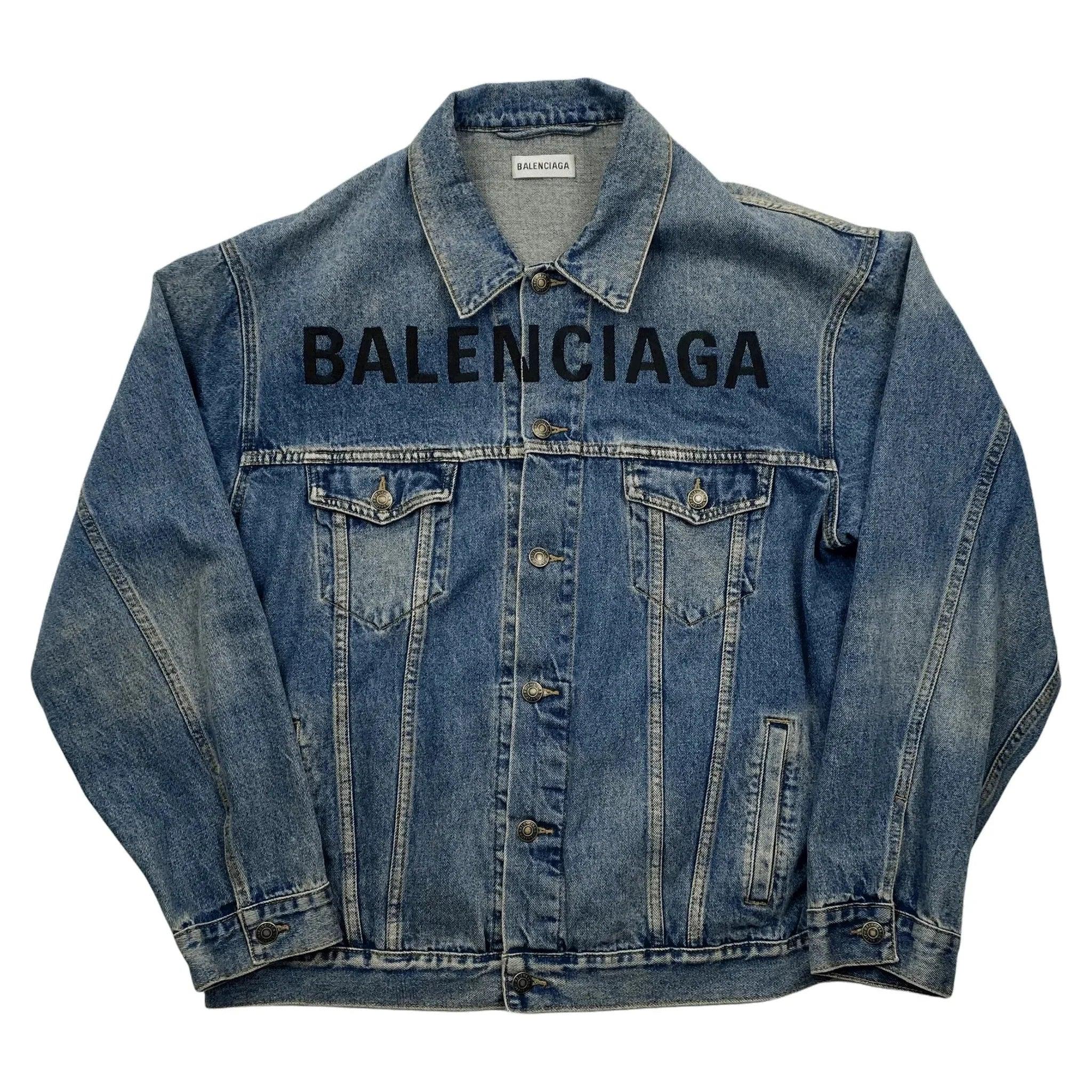 Blue Denim Balenciaga Spellout Jacket - 50 (XL) | The Streetwear Studio