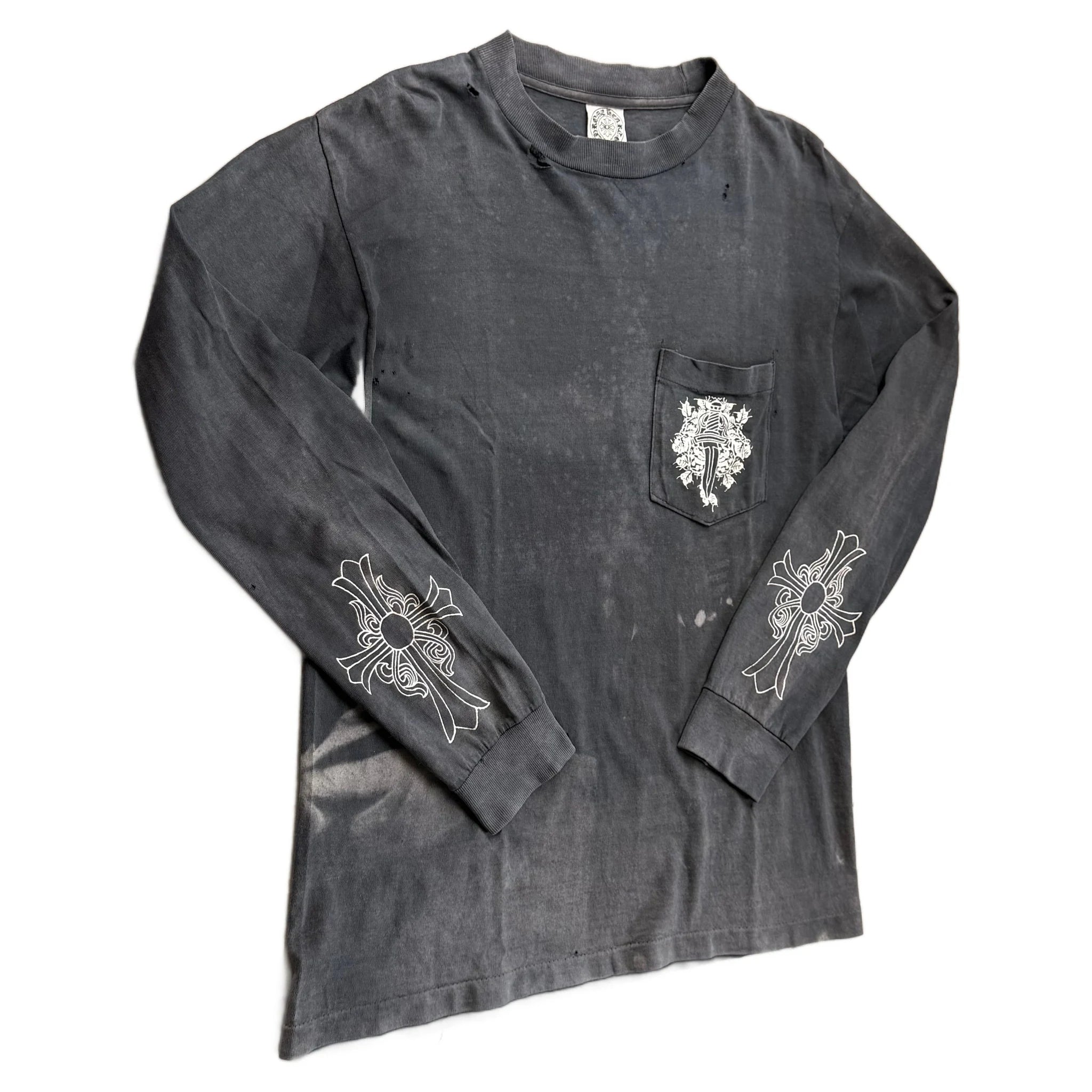 Thrashed Chrome Hearts Long Sleeve Tee - Grey - M